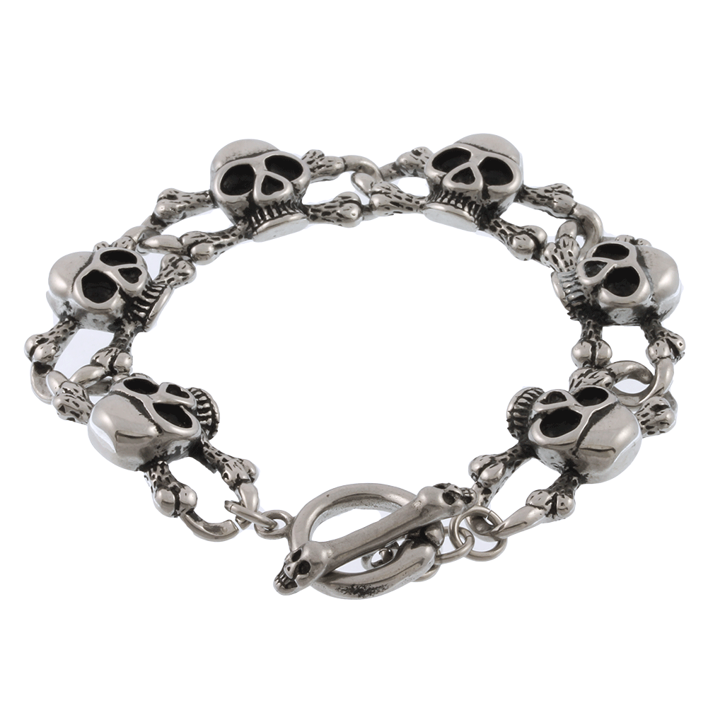 Stainless Steel Skull and Bones Bracelet - 7 inches - BikerOrNot Store ...