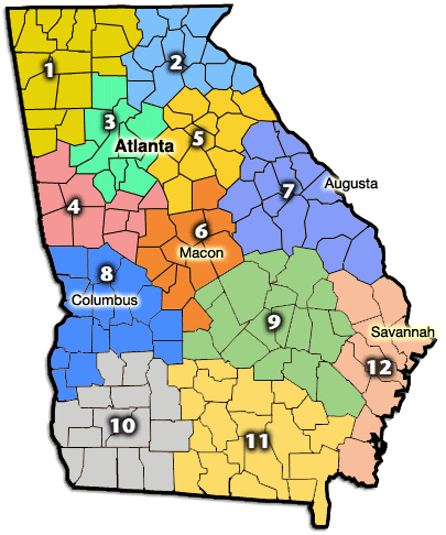 Georgia counties maps cities towns full color. 12 regions - ClipArt ...