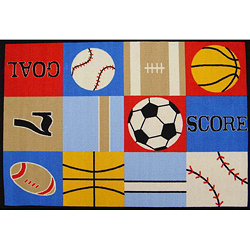 Kids Rugs Non-Skid Baseball Football Multi 4'6 