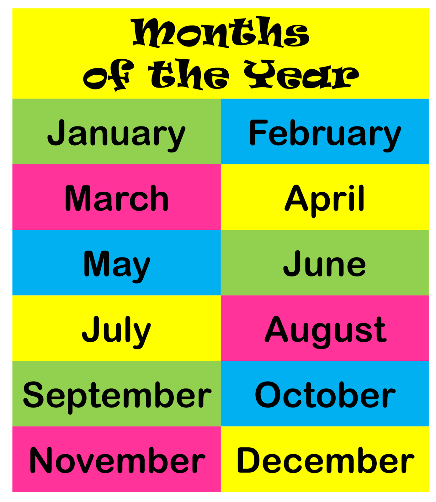 Printable Months Of The Year Clipart