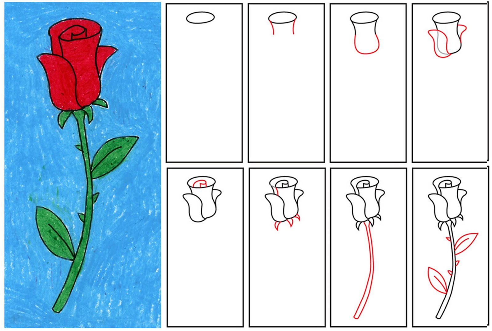 How To Draw A Rose Step By Step For Kids Easy