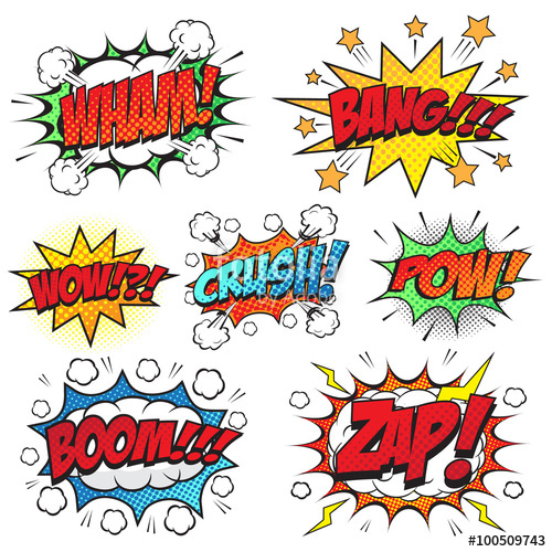 Comic speech bubbles set, comic wording sound effect set design ...